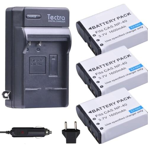 Tectra 3PCS NP-40 NP 40 NP40 Battery + Digital Charger for Casio EX-Z400 FC100 FC150 FC160S P505 P600 P700 Z300 Z600 EX-Z850