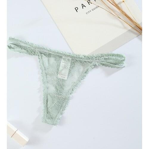 Double slit thin strap sexy temptation lace ladies panties pure color transparent dream thong panties comfortable thong A19319