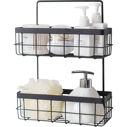 Bathroom Storage Shelf Iron Storage Rack Organizer Double Layer Wall Hanging Rack Shampoo Shower Shelf Kitchen Storage Baskets