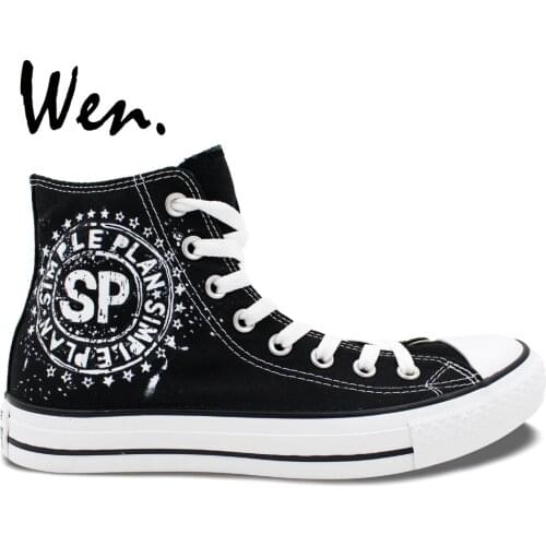 Wen Black Hand Painted Shoes Design Custom Simple Plan Men Womens High Top Canvas Sneakers