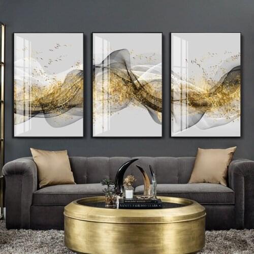 Waterproof Ink Ribbon Wall Poster Picture For Room Decor Aesthetic Abstract Minimalist Golden Art Canvas Printings Painting