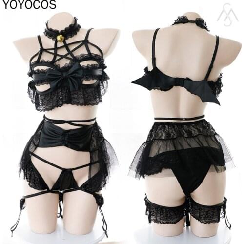 YOYOCOS Sexy Cute Maid Costume Devil Passion Cosplay Sexy Black Sweet Dress Girls Bathing Suit Party Halloween Lace Costume