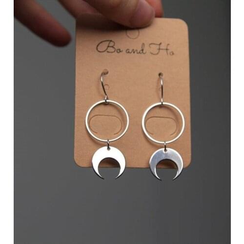 Celestial Sun and Moon Earrings Silver Color Crescent Moon Phase Pendant Earrings Women Female Boho Party Jewelry