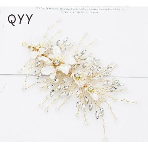 QYY Crystal Rhinestones Pearls Women Hair Vine Handmade Women Hair Ornaments Headpieces Fashion Korean Women Tiaras