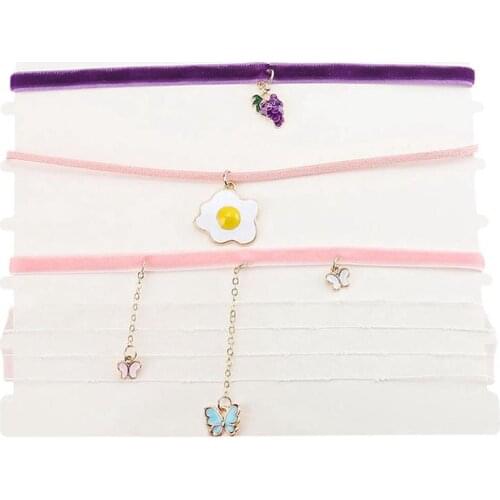 Women Choker Fashion Decorative 4PCS Fashion Handmade Adjustable Pendant Velvet Necklace Charm Choker For Women Jewelry