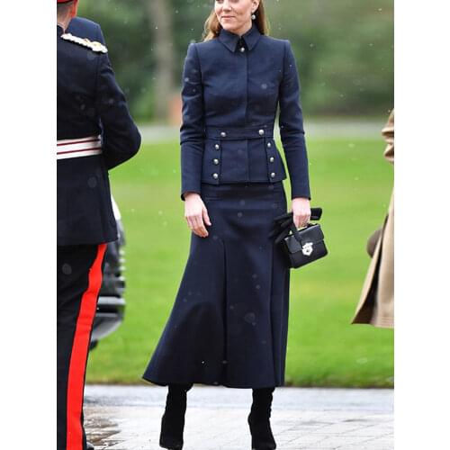 Princess Kate High Quality Autumn Winter New Womens Set Button Jacket Top Vintage Long Skirt Elegant Party Fashion 2 Piece Suit