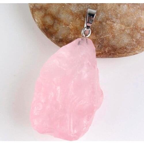 100-Unique 1 Pcs Silver Plated Irregular Shape Original Rose Pink Quartz Pendant Elegant Women Jewelry