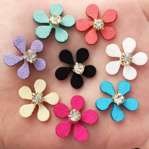 20 Pcs Mix Shiny 20mm Velvet Flower Flat Back Rhinestone Scrapbook DIY Wedding Applique Ornament Crafts A918