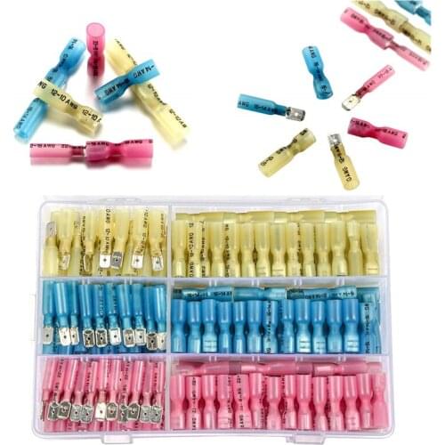 220PCS Insulated Electrical Wire Butt Connectors Seal Female Male Heat Shrink Spade Crimping Terminals For Marine Automotive