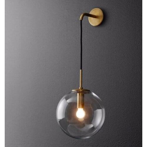 American vintage wall light glass ball simple brass sconces light fishing round ball iron industrial wall lamp
