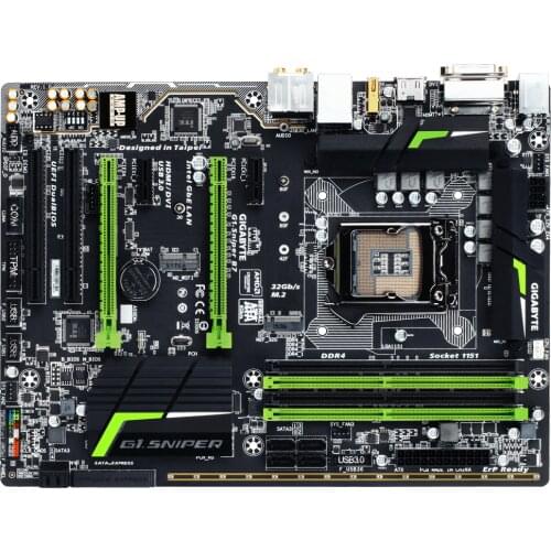 Used Gigabyte motherboard g1.sniper B7 (Rev. 1.0) supports the 6th generation intel core Gamma Processor dual channel DDR4, four