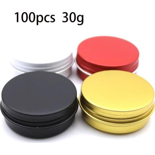 Lot of 100pcs 30ml Aluminum Jars Lip Balm Pots 30g Cosmetic Container black Tins red 30g rotating top aluminum can wholesale