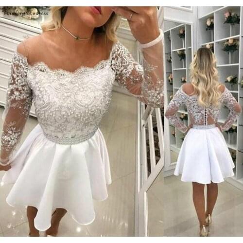 White Long Sleeves Cocktail Dresses 2019 A Line Short Mini Graduation Formal Club Wear Homecoming Prom Party Gowns Plus Size