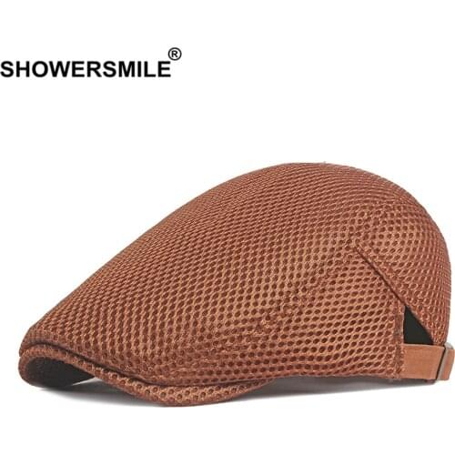 SHOWERSMILE Mech Beret Cap Summer Hat Men Women Berets Breathable Ivy Newsboy Flat Cap Male Female Retro Artist Adjustable