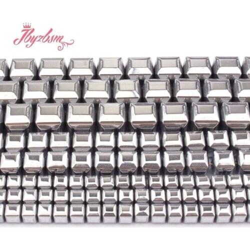 4/6/8mm Natural Hematite Silver Faceted Cube Stone Bead For DIY Necklace Bracelet Earring Jewelry Making Strand 15"Free Shipping