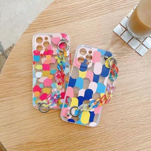 Rainbow Flower Chain Hanging Case Phone Cases for iphone 12 11 pro max X XS XR 7 8 Plus SE 2020 Colorful Chain Soft Back Cover