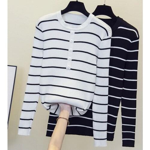 Black White Striped Plus Large Size Oversize Korean Style Fashion Pullovers For WomenS Ladies Sweater 2021 Clothes Tops Blouse