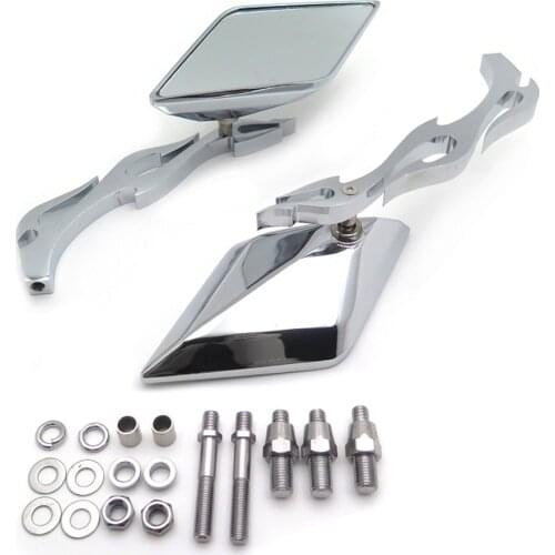For Harley Davidson Honda Suzuki Or Metric Bike use 8mm or 10mm screw Afetermarket motorcycle parts Diamond Flame Stem Mirrors