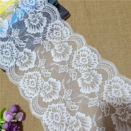 E3574 21.5cm Width Spandex Nylon Elastic Stretch white textiles lace trims for clothing