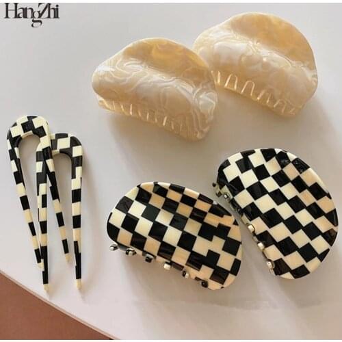 HangZhi 2021 New Vintage Black and White Stitching Claws Hairpins Ladies Hairgrip Headwear for Women Jewelry Accessories Styling