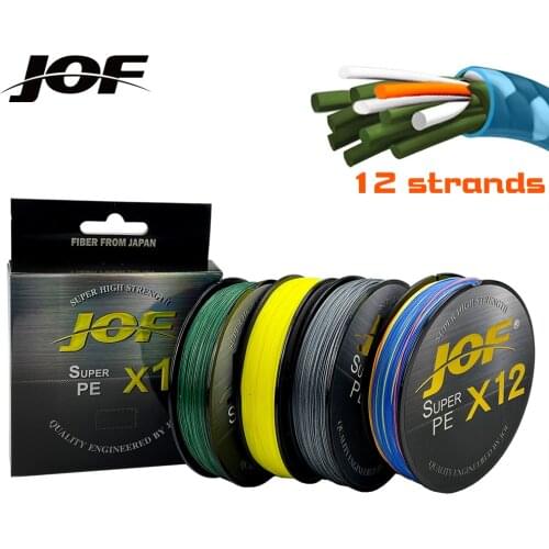 JOF Strong 500M 300M 100M 12 Strand Weaves PE Braided Fishing Line Multifilament 25LB 30LB 39LB 50LB 65LB 77LB 92LB