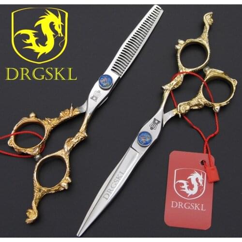 Hot sell DRGSKL hair cut scissors gilded handle barber hair scissors Top grade gift, 6.0 inch hairdressing hair scissors + bag