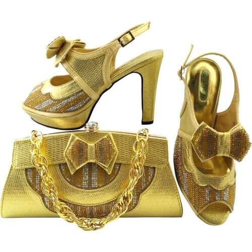 Fashion Women Shoes and Bags To Match Set Italy Handmade bow decoration Wedding Shoes and Bag Set African Ladies Shoes And Bag