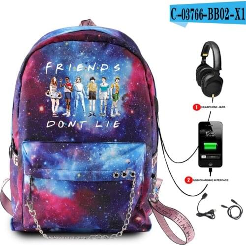 Fashion Stranger Things USB Backpack School Book Bags Friends Fans Travel Bags Arcuate Shoulder Strap Soft Handle Fashion Unisex