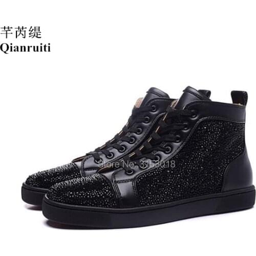 Men Sneakers Vulcanized Shoes Fashion Trending Luxury decoration High Top Rhinestone Men Flat Rubber Shoes
