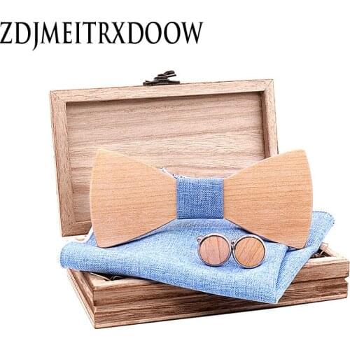 Wooden Bow Tie set and Handkerchief Bowtie Necktie Cravate Homme Noeud Papillon Corbatas Hombre Pajarita Gift for men Light blue