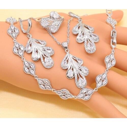 XUTAAYI Silver Jewelry Sets For Women White Semi-precious Earrings Bracelet Rings Necklace Pendant Bridal Wedding Jewelry