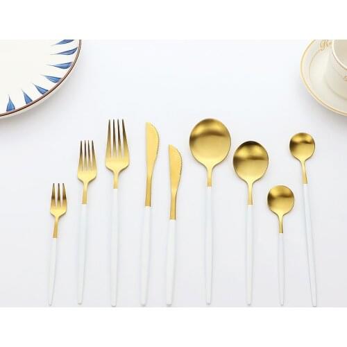 Cutlery Stainless Steel Tableware Set Matte Fork Knife Spoon Luxury Dinner White Gold Complete Kitchen Set Dinnerware Silverware