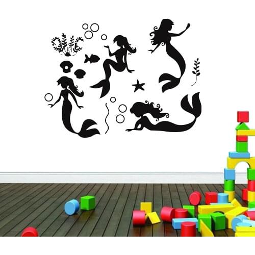 New Wall Decals Girls Room Nursery Mermaid Decal Vinyl Sticker Bathroom Decor Size 74x56cm