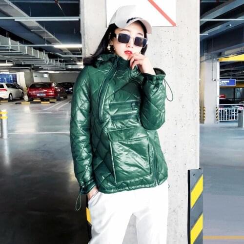2021 Fashion New Hooded Parkas Jacket Glossy Ladies Winter Coat Warm Loose Short Outwear Casual Womens Zipper Jacket Streetwear