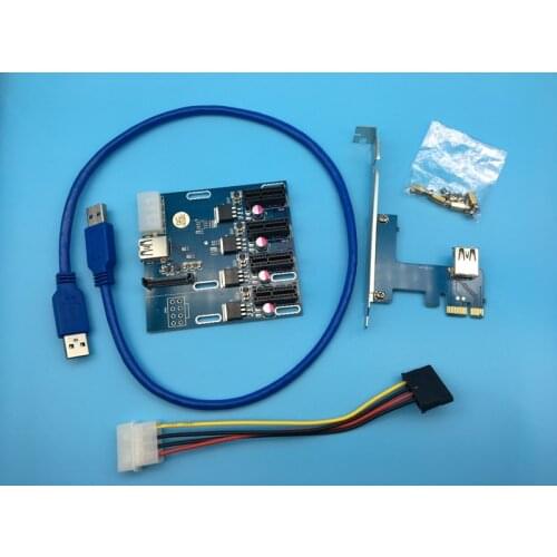 New PCIe 1 to 4 PCI Express 1X Slots Riser Card Mini ITX to External 4 PCI-e Slot x1 Port Multiplier for Bitcon BTC Miner Mining