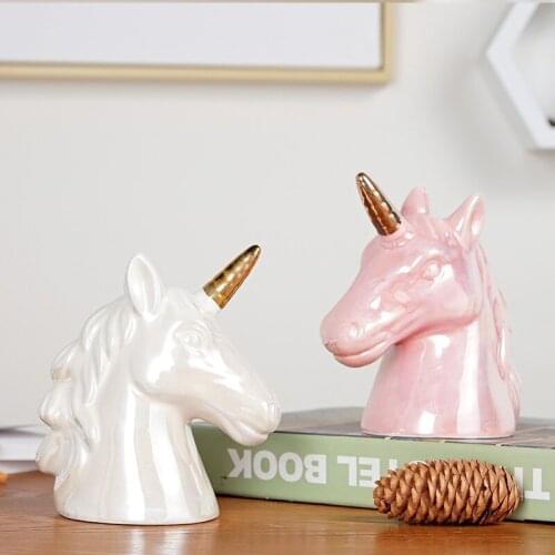 Nordic Ins Ceramic Unicorn Piggy Bank Pearl Glaze Piggy Bank Home Decoration Crafts