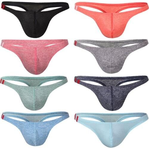 8Pcs/Lot Mens Sexy Cotton G-Strings Sexy Low Rise Mens T-Back Thong Gay Penis Pouch Sissy Panties Bikini Briefs Tanga Underwear