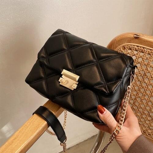 Diamond Chain Crossbody Bag for Women 2021 Trend France Simple Shoulder Bag Lady Design Fashion Luxury PU Leather Handbag