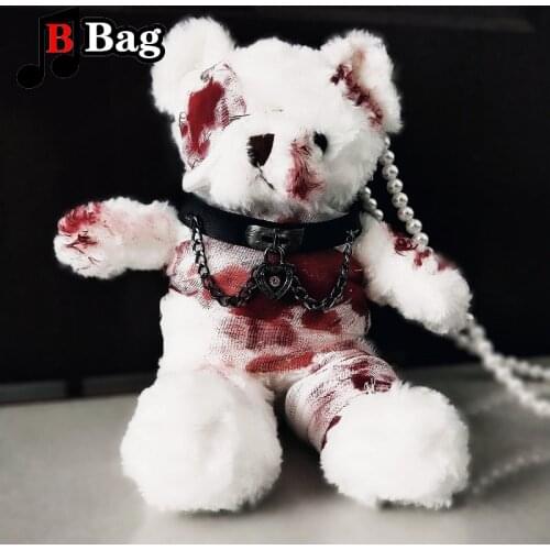 Gothic Women Lolita Bloody Bear Doll Bag disease disability Bear Shoulder Bags Soft Girl Halloween Cosplay Blood bear bag Gift