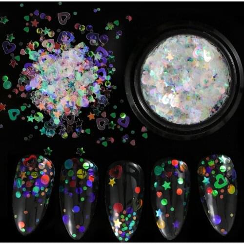 Ultra-thin Mixed shapes Translucent Glitter Flakies Nail Sequins Colorful Paillette Flakes for Manicure Nail Art Decoration