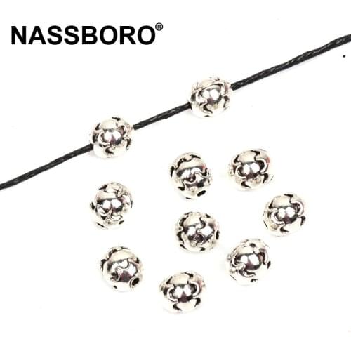 Tibetan Silver Egg Shape Metal Beads Loose Spacers DIY Beaded Bracelet Jewelry Accessories Making Needlework 30Pcs 6X7MM