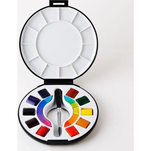 Art Supplies Portable Sketch Box Set 10 Color Solid Watercolor Paint With Brush