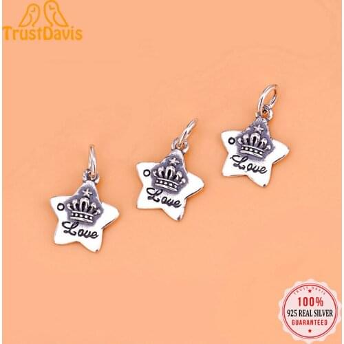 TrustDavis Real 925 Sterling Thai Silver Fashion Crown Star Charm Pendant Handmade DIY Accessories Fine Jewelry Wholesale HY143