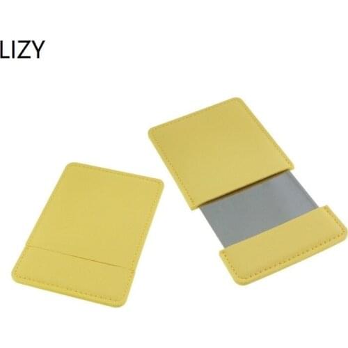 LIZY Ultra Thin Cosmetic Mirror Stainless Steel Shatter Proof Portable PU Leather Sleeve Pocket Card Unbreakable Makeup Mirror