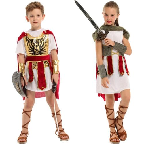 Umorden Boys Girls Roman Imperial Soldier Warrior Gladiator Costume Cosplay for Child Kids Purim Halloween Costumes Fancy Dress