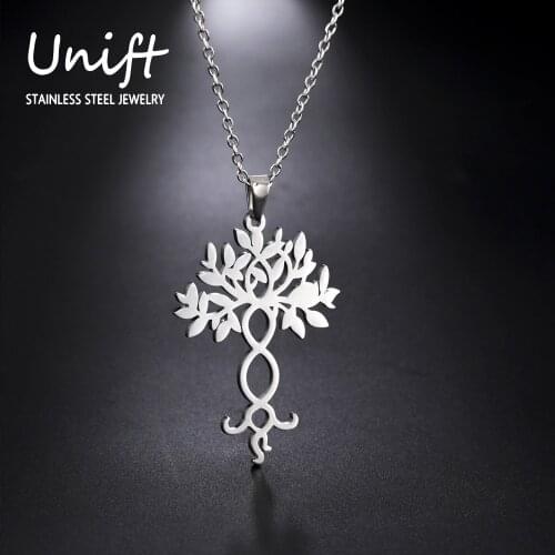 Unift Vintage Rattan Tree of Life Necklace Stainless Steel Cute Charm Wisdom Spiritual Necklace Choker Amulet Jewelry for Women