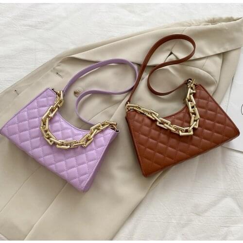 Womens Bag Fashion Lattice Pattern Women PU Shoulder Bag Casual Minority Design Female Chain Totes Leather Travel Underarm Bag