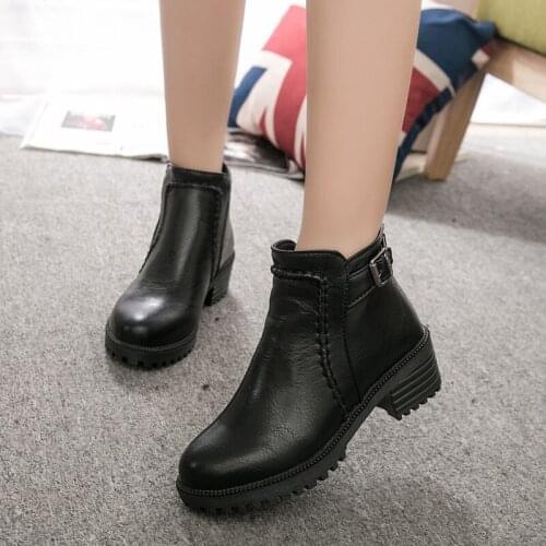 Size 43 Ankle Boots Women Leather Platform Shoes for Women Boots Autumn Leather Chunky Boots Women Fashion Casual Shoes New