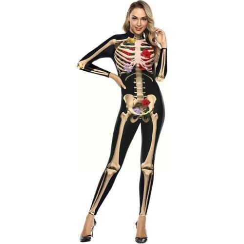 Halloween Bodysuit 3d Human Skeleton Skinny Stretch Party Carnival One-piece Costume Costume Exotic G8B8
