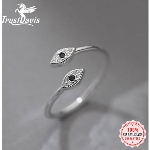 TrustDavis Real 925 Sterling Silver Fashion Sweet Eye Dazzling CZ Opening Ring For Women Wedding Party Fine S925 Jewelry DB384